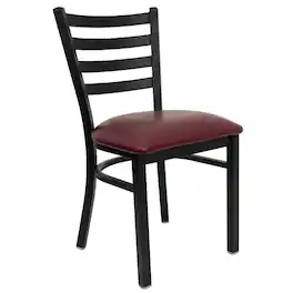 Emma + Oliver - Ladder Back Metal Restaurant Dining Chair - Burgundy Vinyl Seat/Black Metal Frame