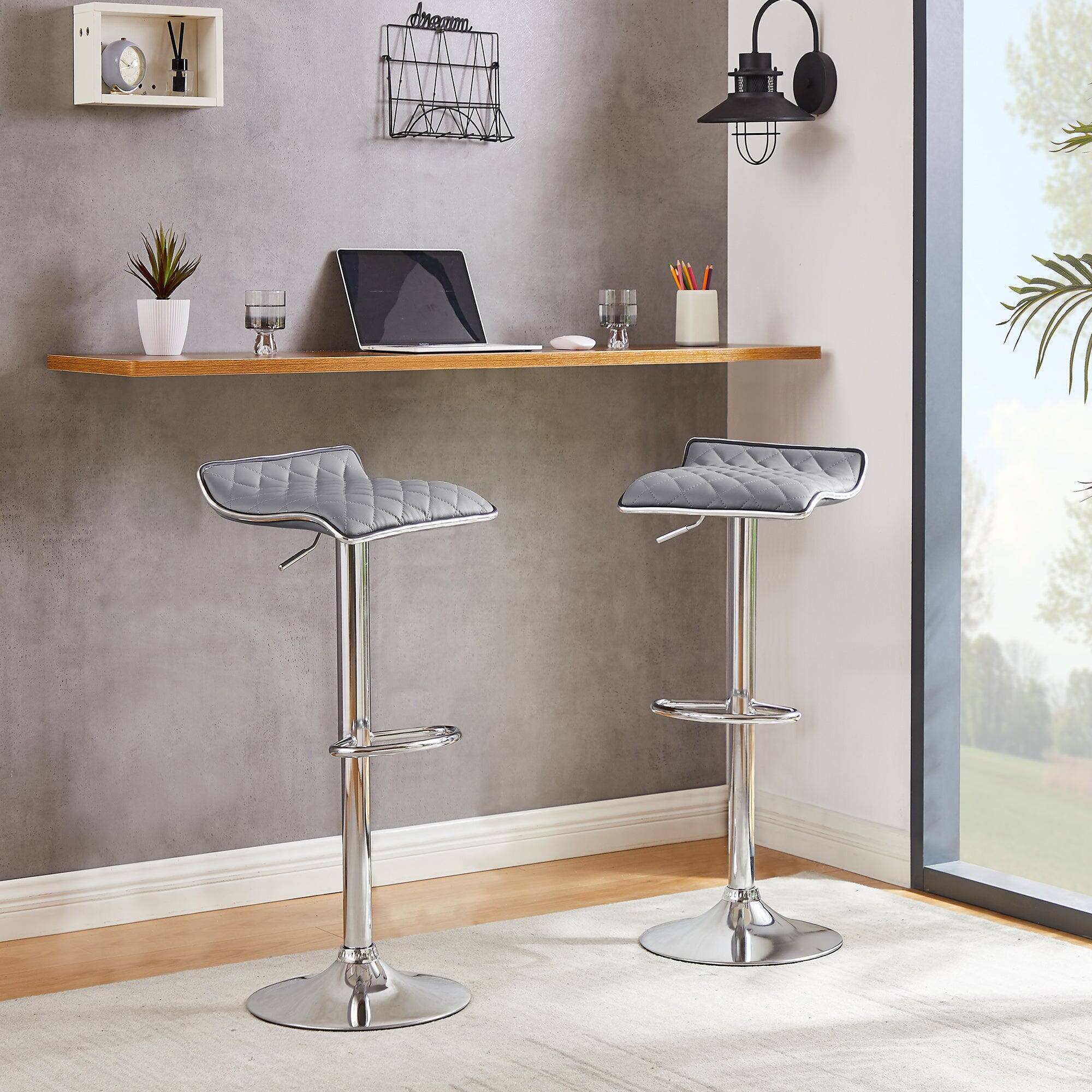 Back. Vecelo - Adjustable Bar Stools Set of 2, Bar Height Stools for Kitchen Counter - Grey.
