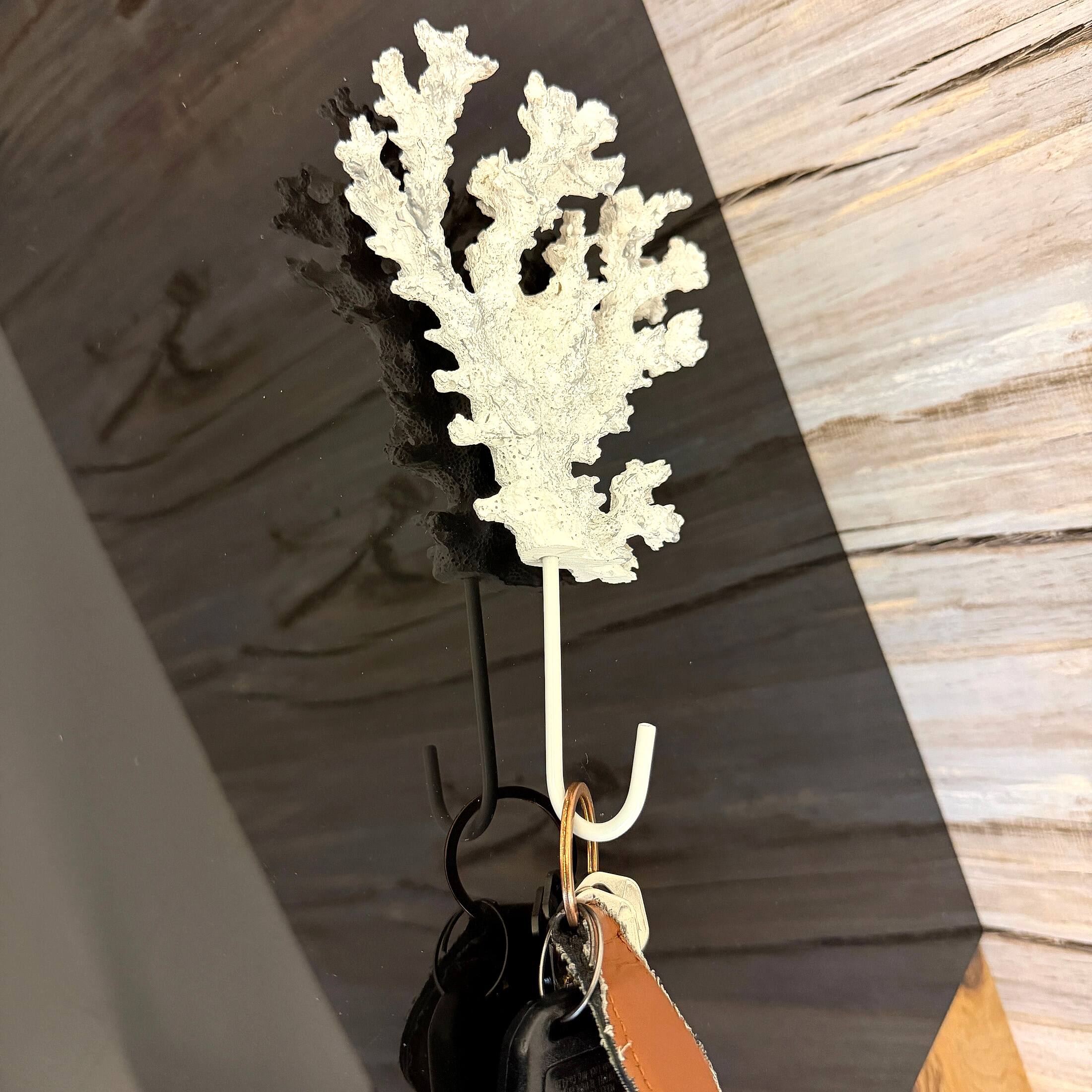 Alt View 4. Fancy That - Decorative Coral Wall Hook White Silver 7.25 in Resin Metal Key Hook - White.