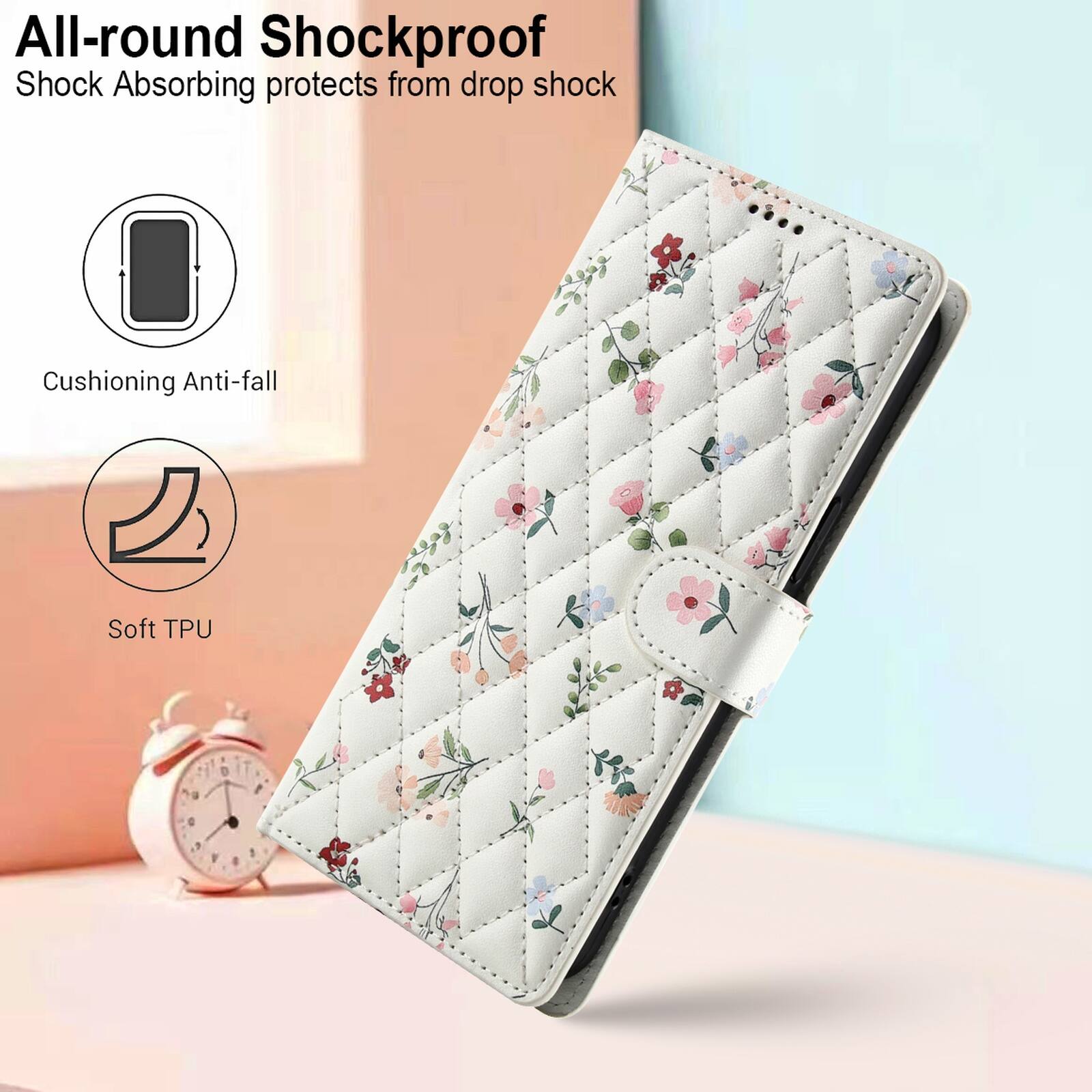 All-round Shockproof  
Shock Absorbing protects from drop shock  
Cushioning Anti-fall  
Soft TPU