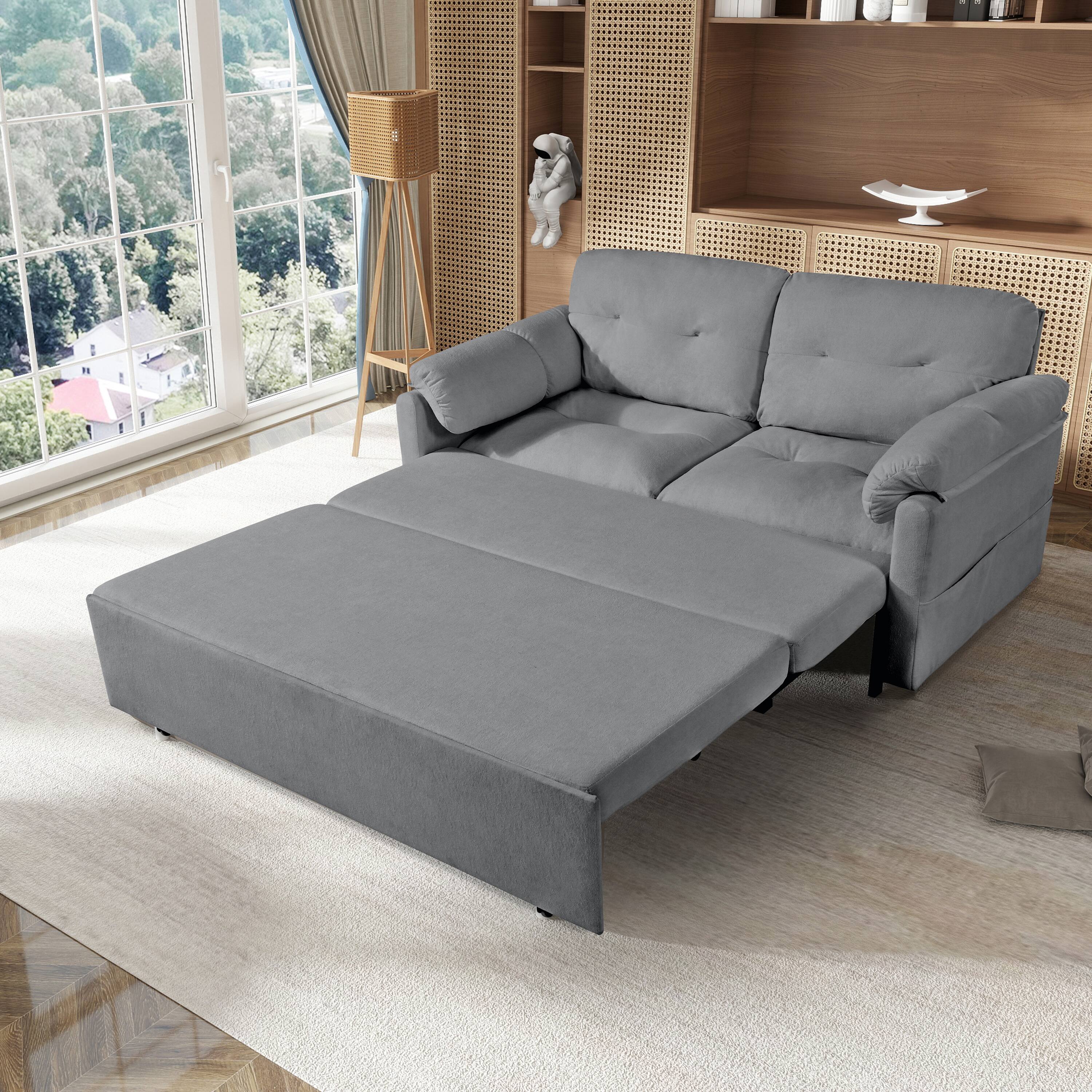 Angle. TinyHomie - Convertible Pull Out Sofa Bed Queen Size 3-in-1 Convertible Sleeper Couch with Thicked Cushions and Side Storage - Grey.