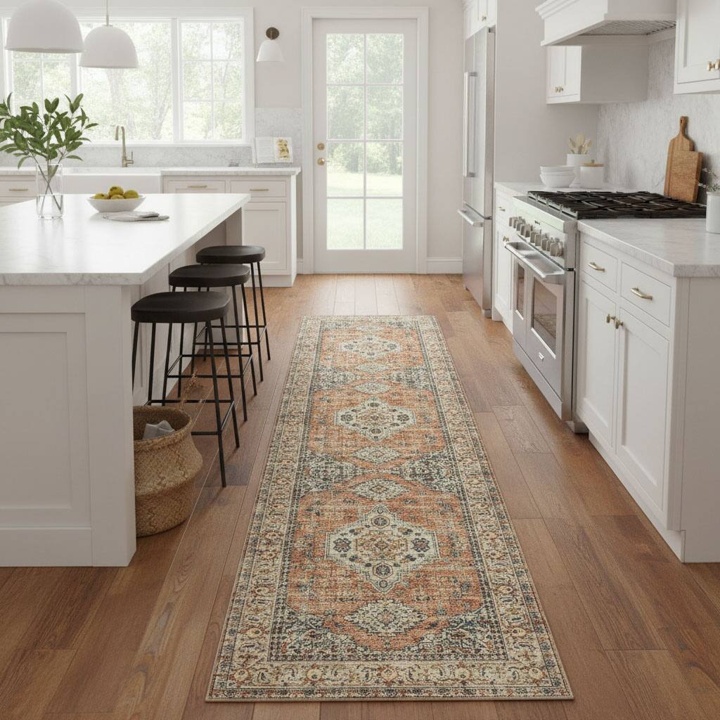 Front. FINEAK - Vintage Washable Rug Runners for Hallways Non Slip Kitchen Runner Rug - Multi-Colored.