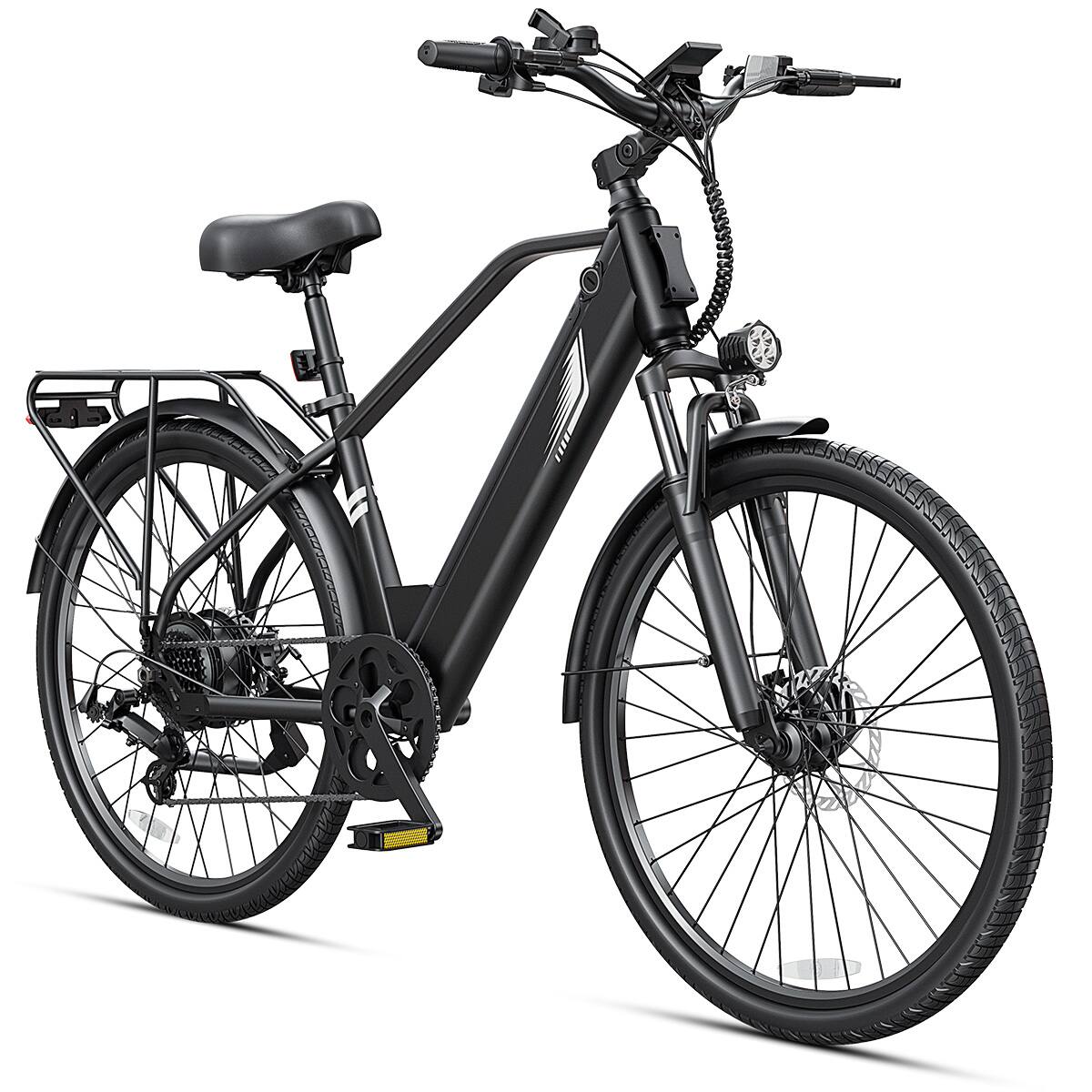 Angle. DYU - 26" Electric Bike with 499.2 WH Battery, 19.8MPH - Black.