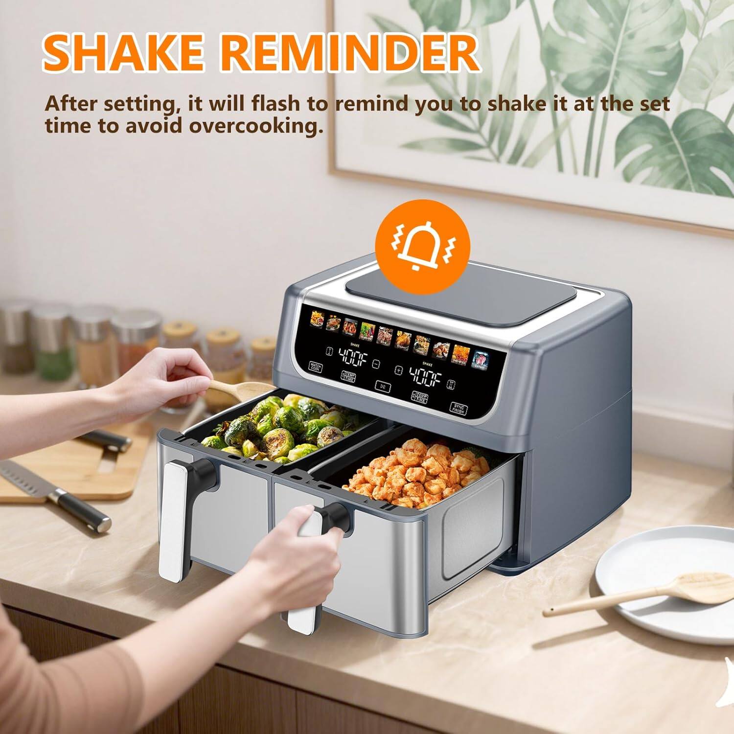 SHAKE REMINDER  
After setting, it will flash to remind you to shake it at the set time to avoid overcooking.