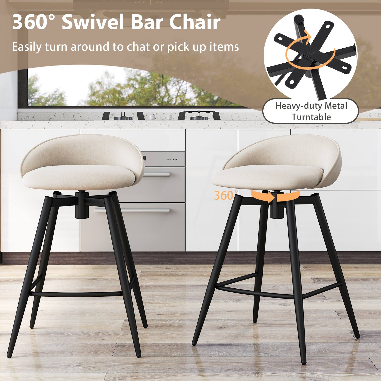 360° Swivel Bar Chair
Easily turn around to chat or pick up items
Heavy-duty Metal Turntable