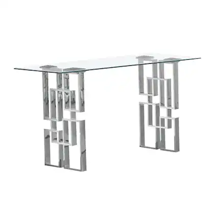 Front. Best Quality Furniture - Clear tempered glass console table - Silver.