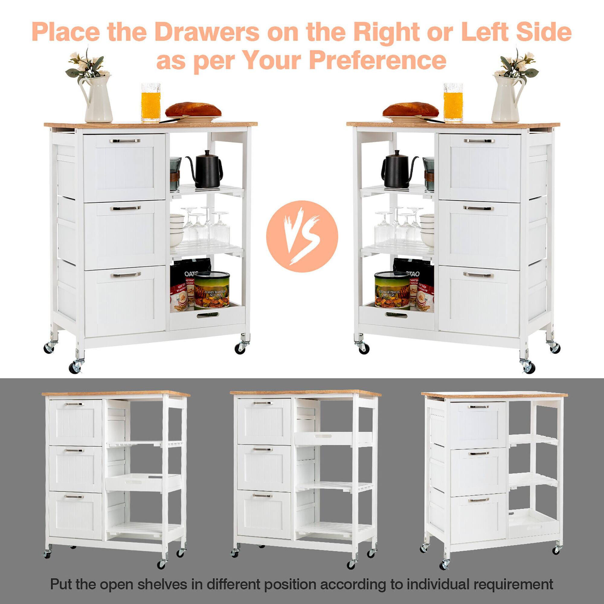 Place the Drawers on the Right or Left Side as per Your Preference

Put the open shelves in different position according to individual requirement