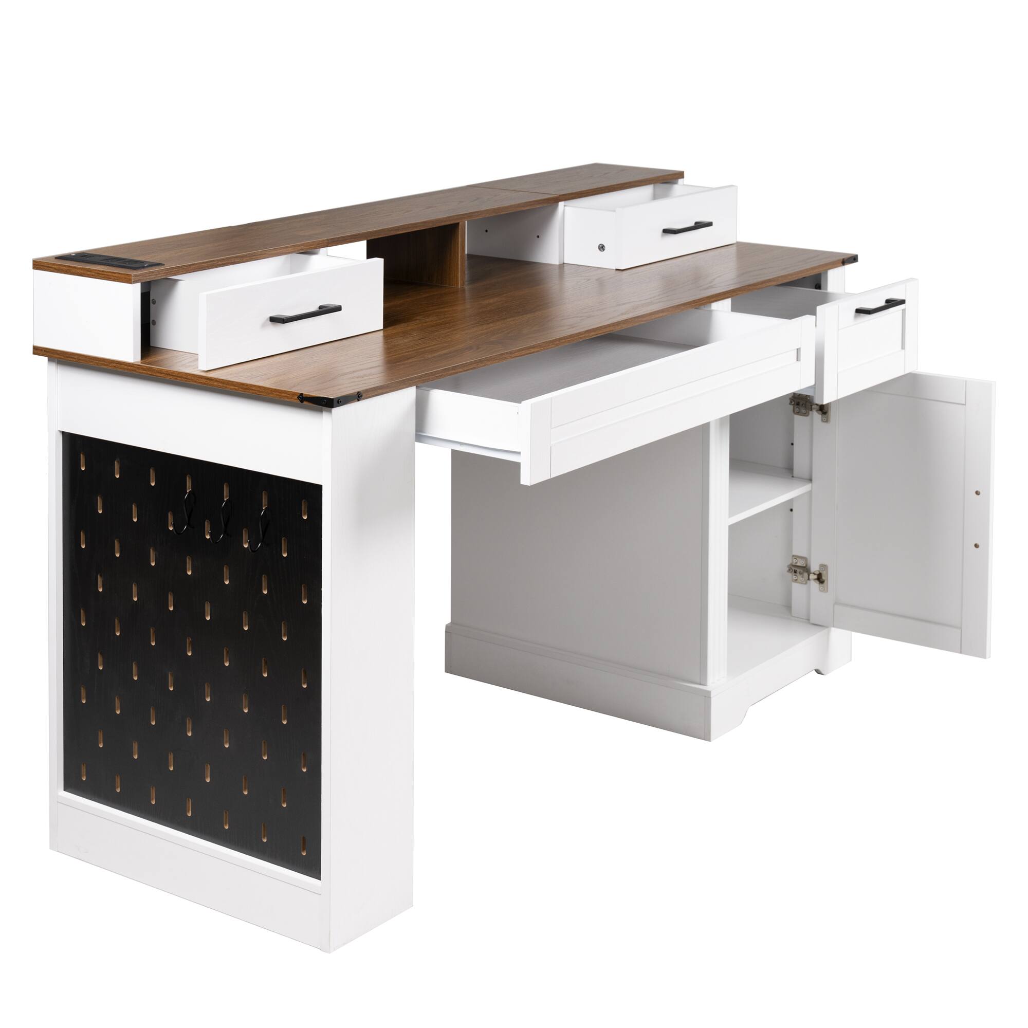 Alt View 4. Boyel Living - 55 Inch Farmhouse Desk with Barn Door Cabinet and Charging Station White and Brown - White.