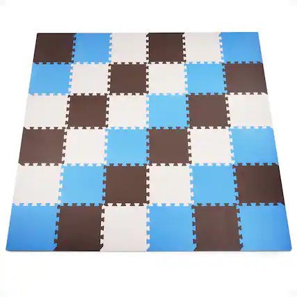 Front. BalanceFrom Fitness - BalanceFrom Fitness 36 Tile Thick Interlocking Puzzle Foam Exercise Play Mat - Blue/Brown/Beige.