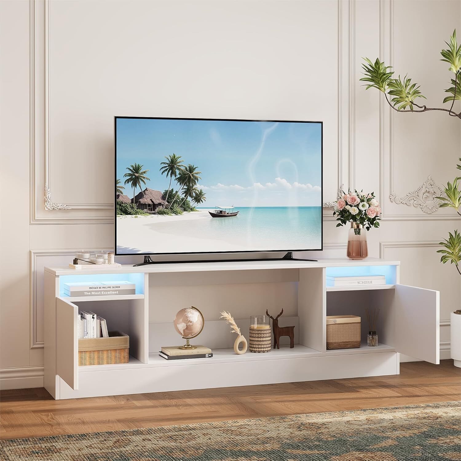 GARVEE - TV Stand with LED Light, Fits Into 36'' Electric Fireplace (Not Included Fireplace) - White