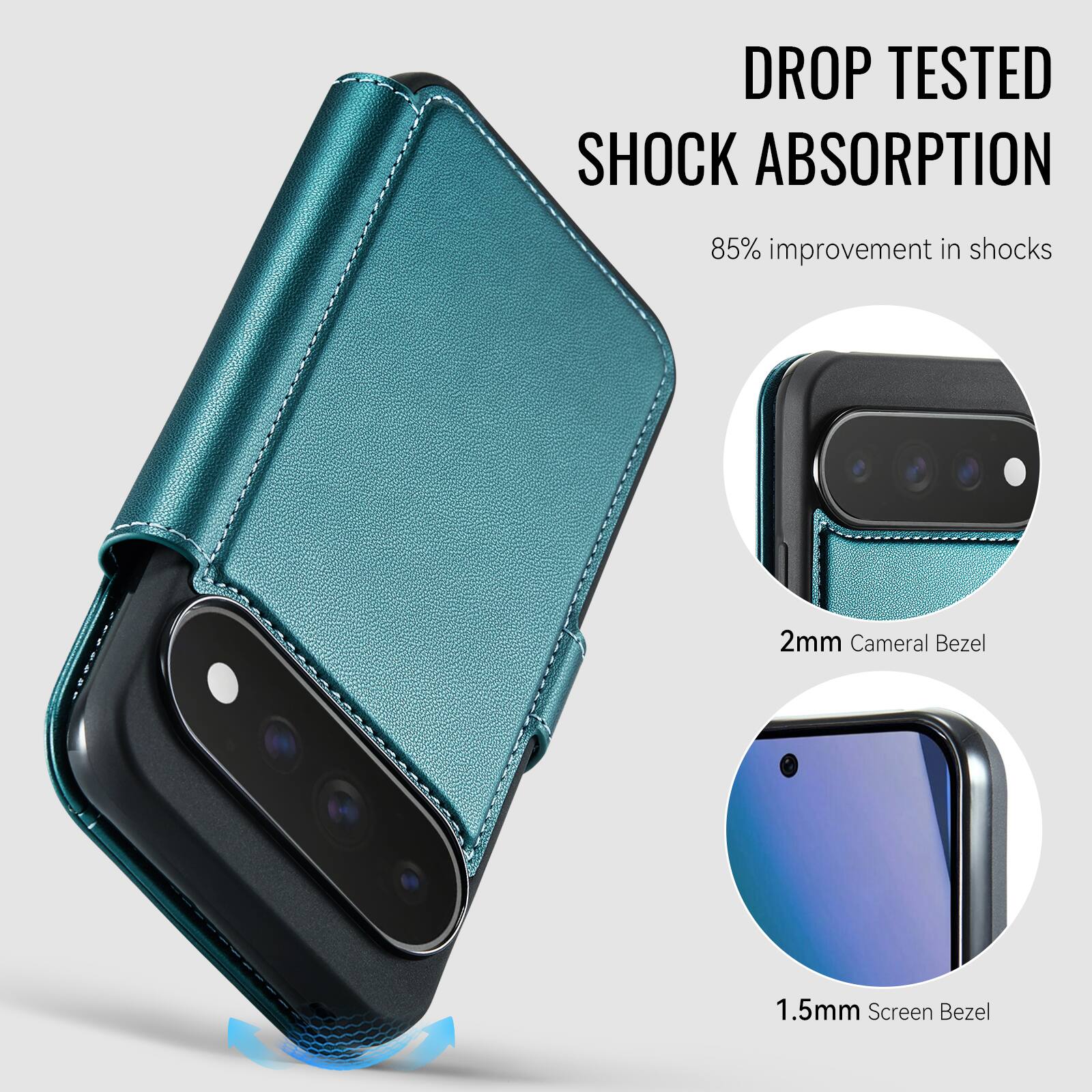 DROP TESTED SHOCK ABSORPTION  
85% improvement in shocks  

2mm Camera Bezel  
1.5mm Screen Bezel