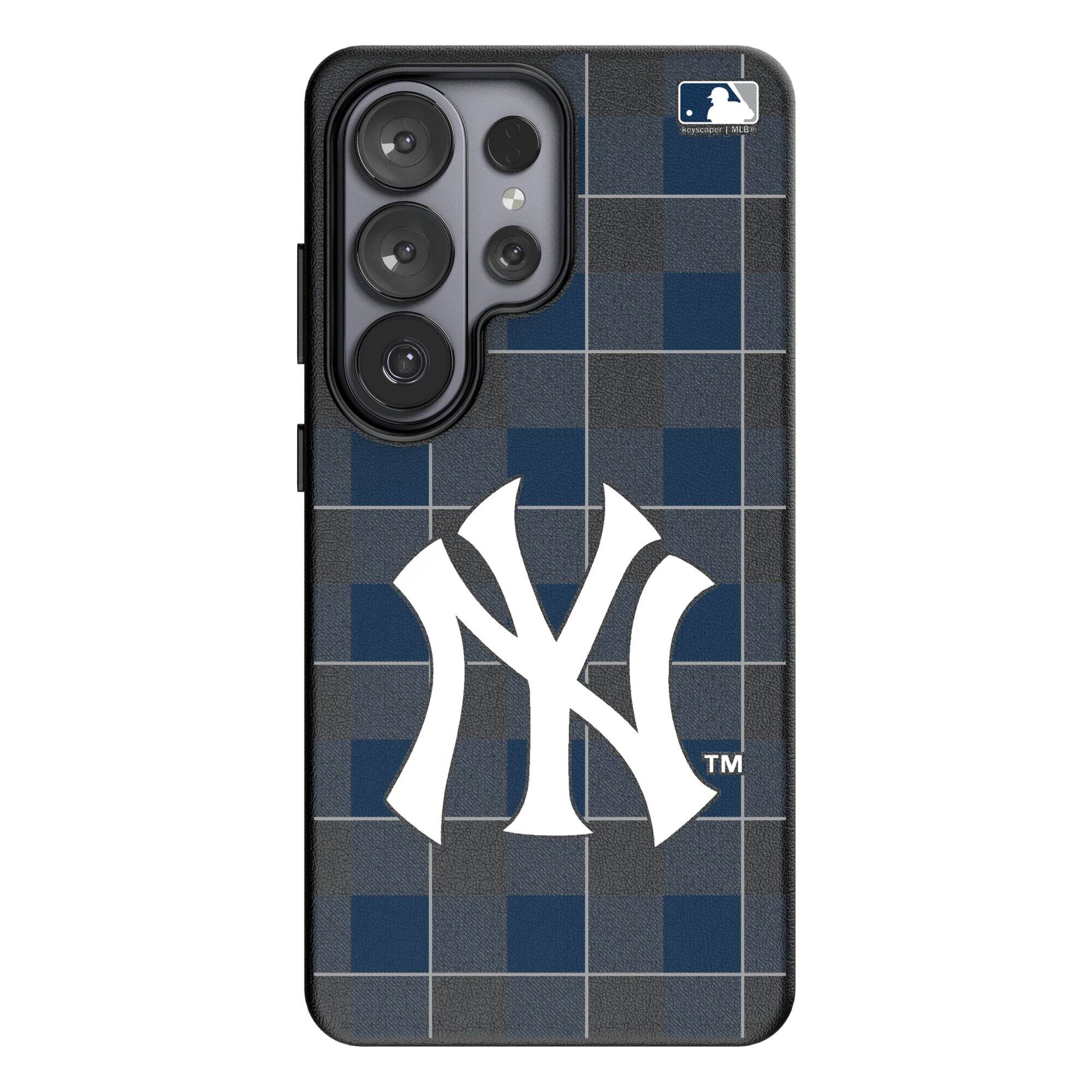Front. Keyscaper - New York Yankees Plaid Galaxy Magnetic Bump Case - S24 - Black.