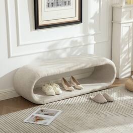 Ropilly - 52 Inch Chenille Upholstered Bench for Bedroom End of Bed, Modern Entryway Shoe Bench with Iron Frame - Wheat