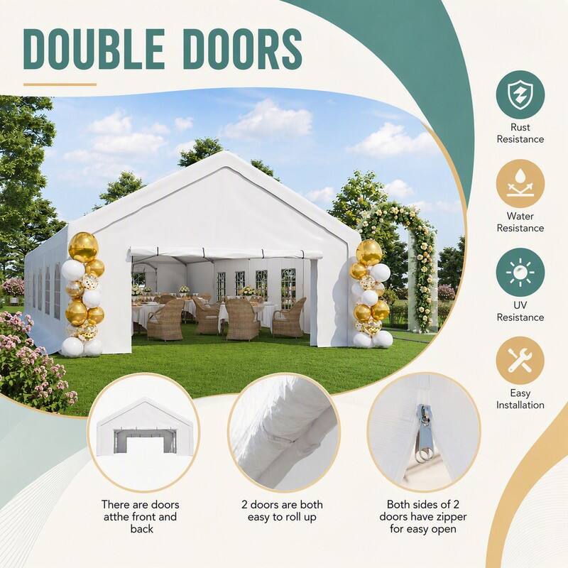 DOUBLE DOORS

- Rust Resistance
- Water Resistance
- UV Resistance
- Easy Installation

There are doors at the front and back
2 doors are both easy to roll up
Both sides of 2 doors have zipper for easy open