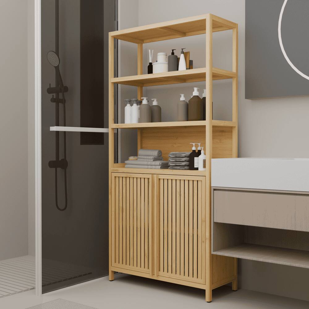 Alt View 1. Kadyn - 38-Inch tall double-door high-capacity multi-scene use storage rack - Brown.