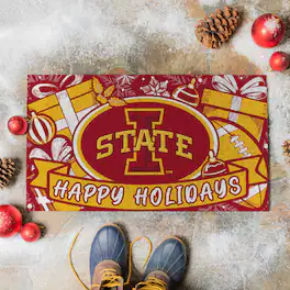 Evergreen Enterprises - Iowa State Cyclones 28" x 16" Happy Holidays Christmas Turf Door Mat - Multicolor