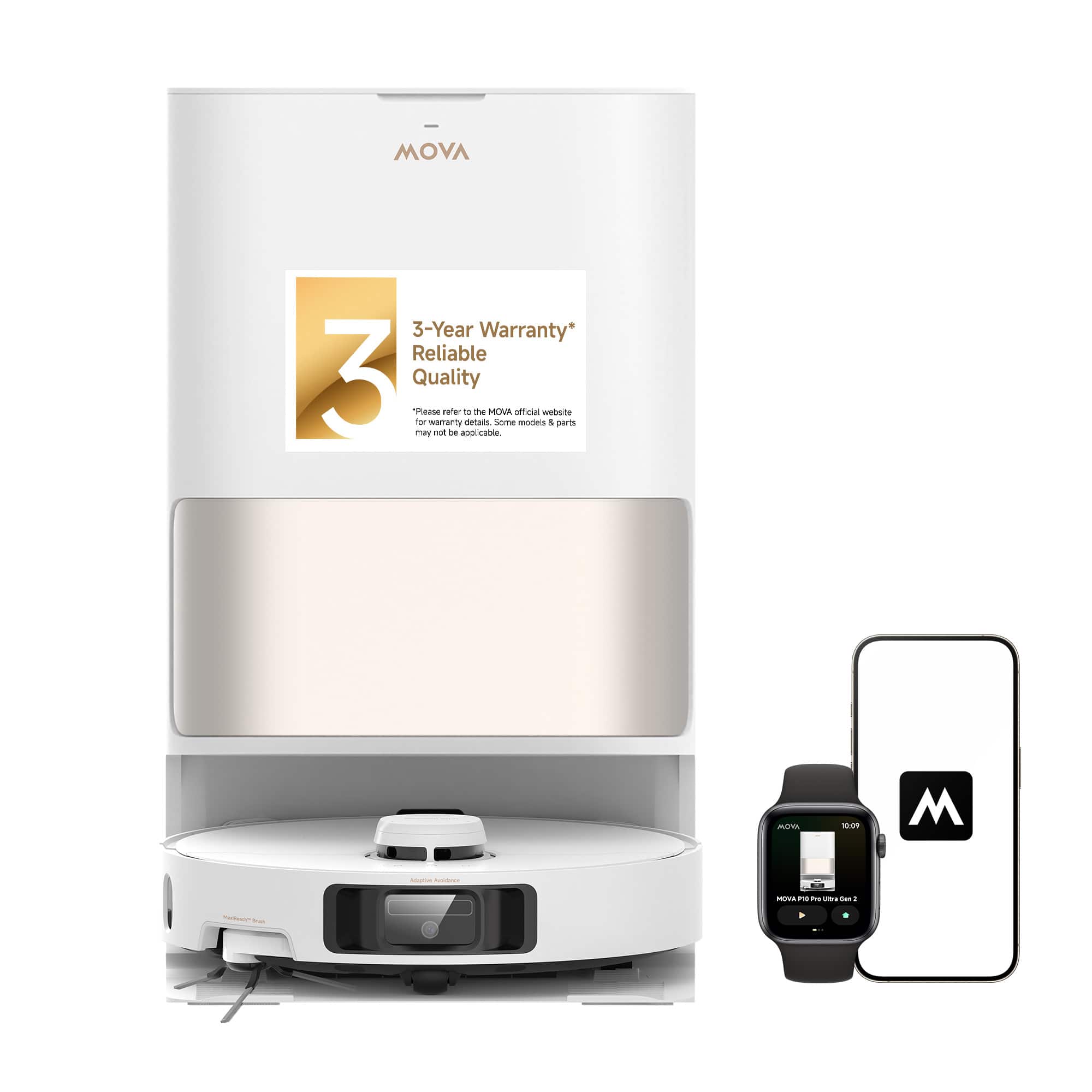 MOVA - P10 Pro Ultra Gen2 Robot Vacuum and Mop, 26,000Pa Suction, Mop Hot Air and Fast Drying, Hot Water Mop-Washing - White