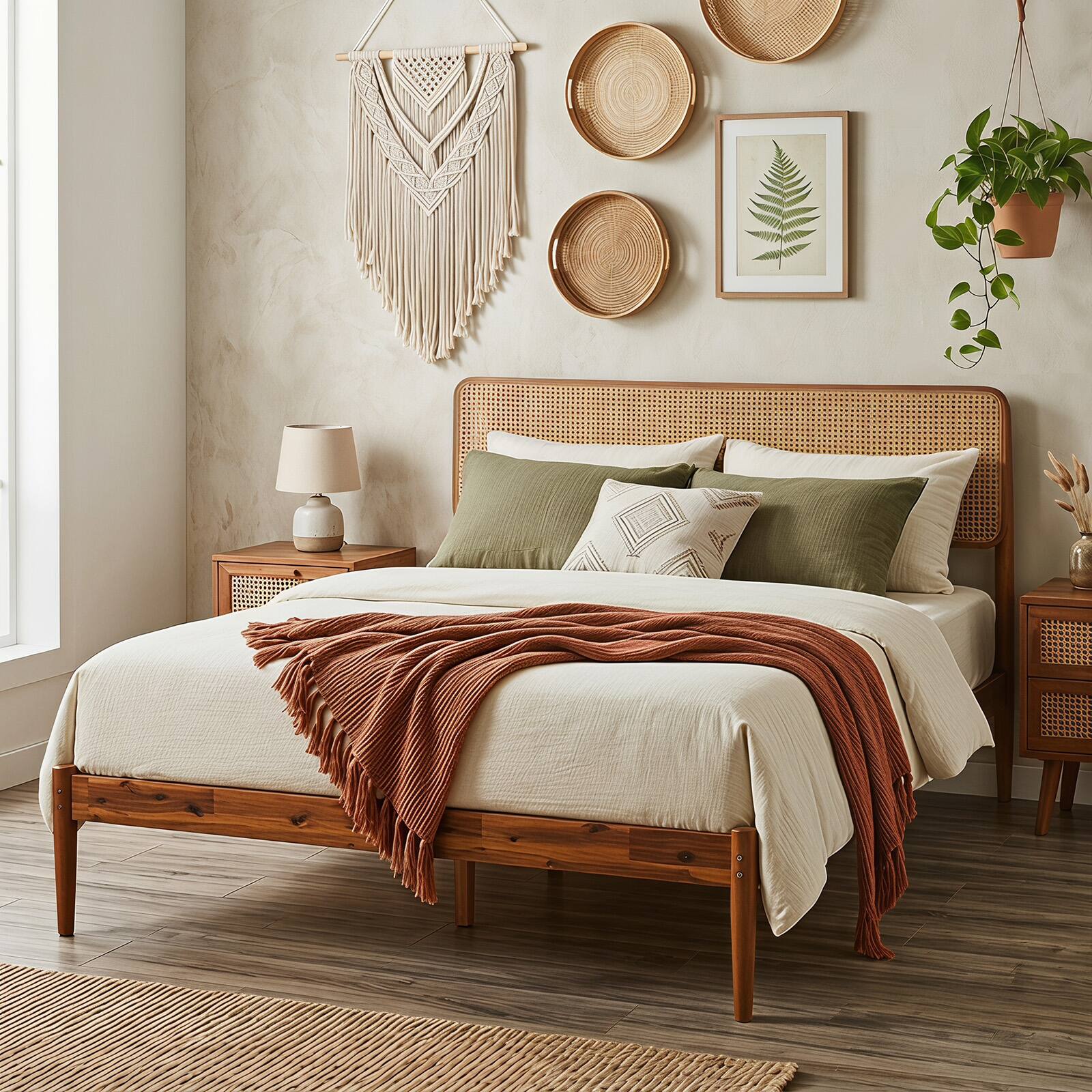 Alt View 3. Costway - Costway Wooden Bed Frame Full Size with Wooden Slat Support, No Box Spring Needed - Brown.