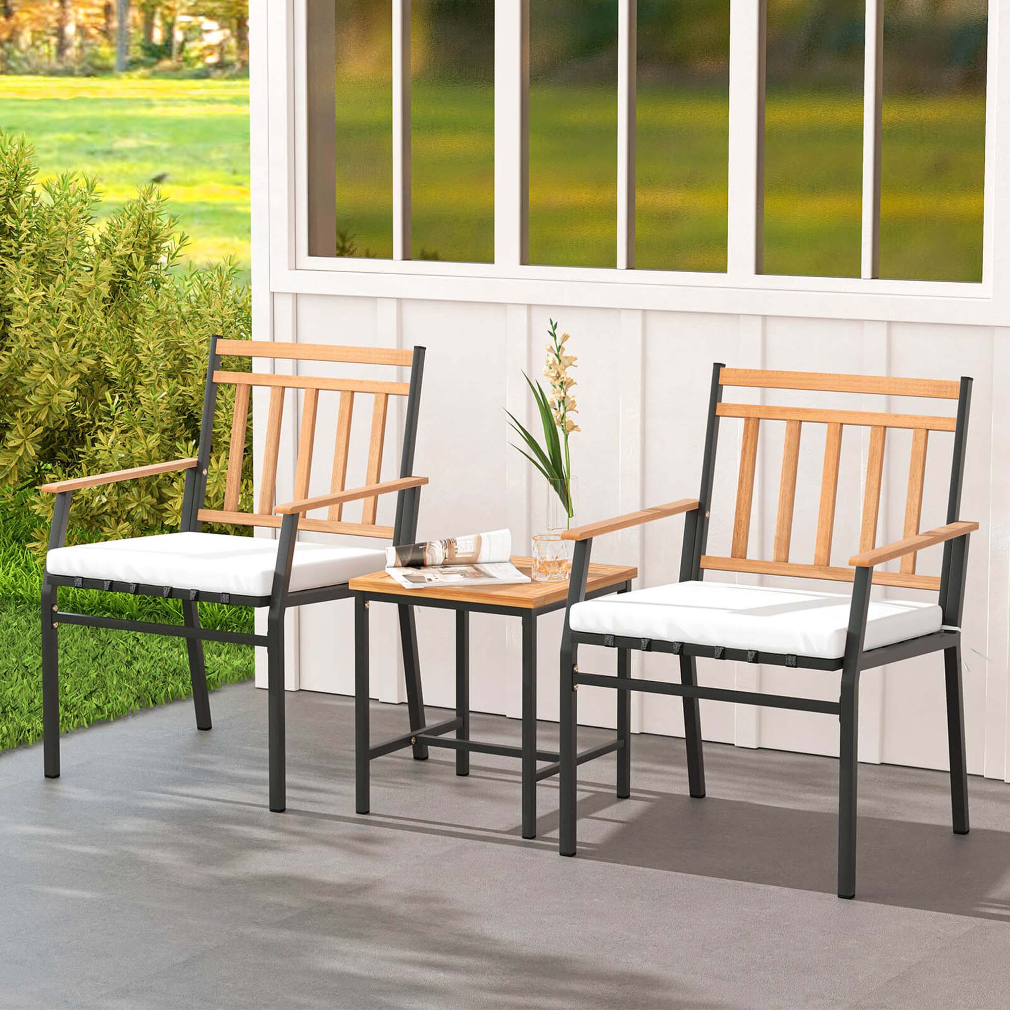 Alt View 4. Costway - Costway 3 PCS Outdoor Furniture Set with Coffee Table Heavy-Duty Metal Frame for Balcony - Off White.