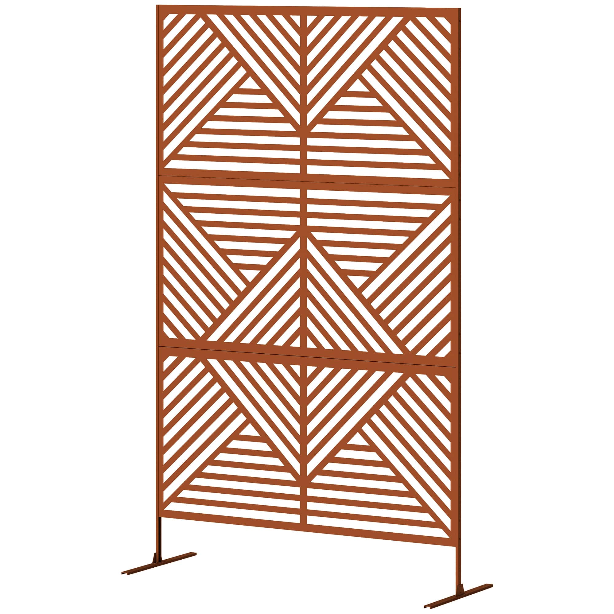 Outsunny - Privacy Fence Screen, Metal Outdoor Privacy Screen Climbing Plant Trellis with Stand - Brown