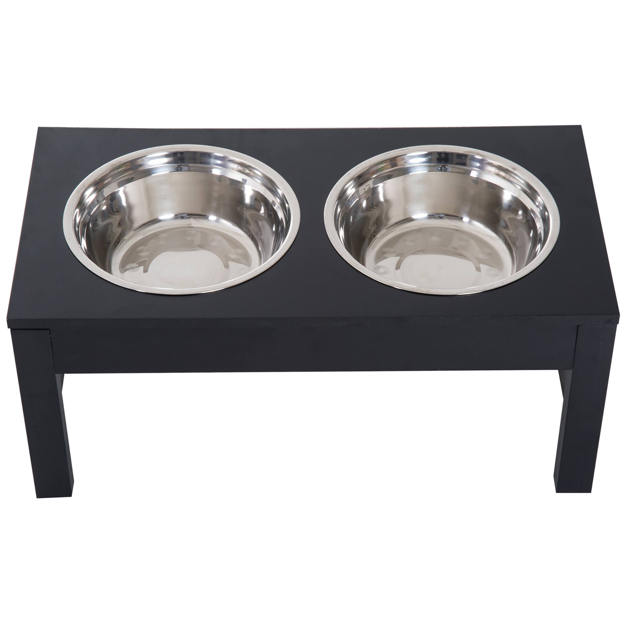 Alt View 4. Pawhut - 23" Modern Decorative Dog Bone Wooden Heavy Duty Pet Food Bowl Elevated Feeding Station - Black.