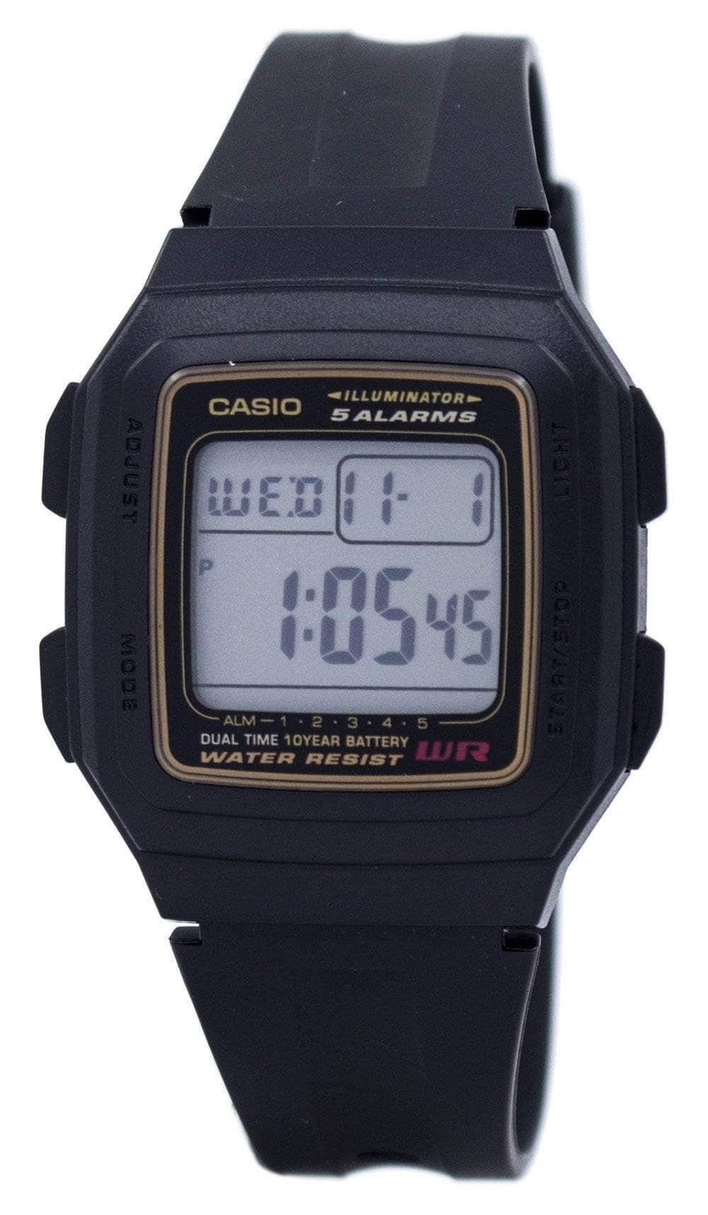 Casio - Digital 5 Alarms Dual Time Illuminator F-201WA-9ADF F201WA-9ADF Men's Watch - Black