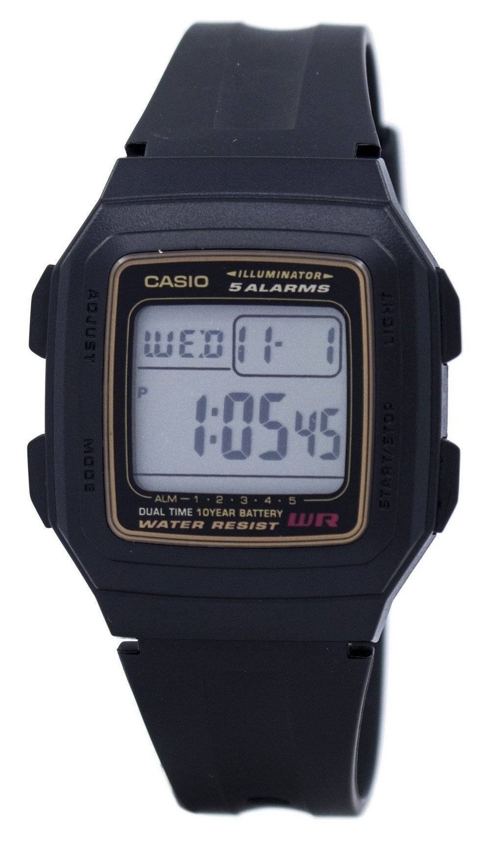 Casio Digital 5 Alarms Dual Time Illuminator F 201WA 9ADF F201WA 9ADF ...