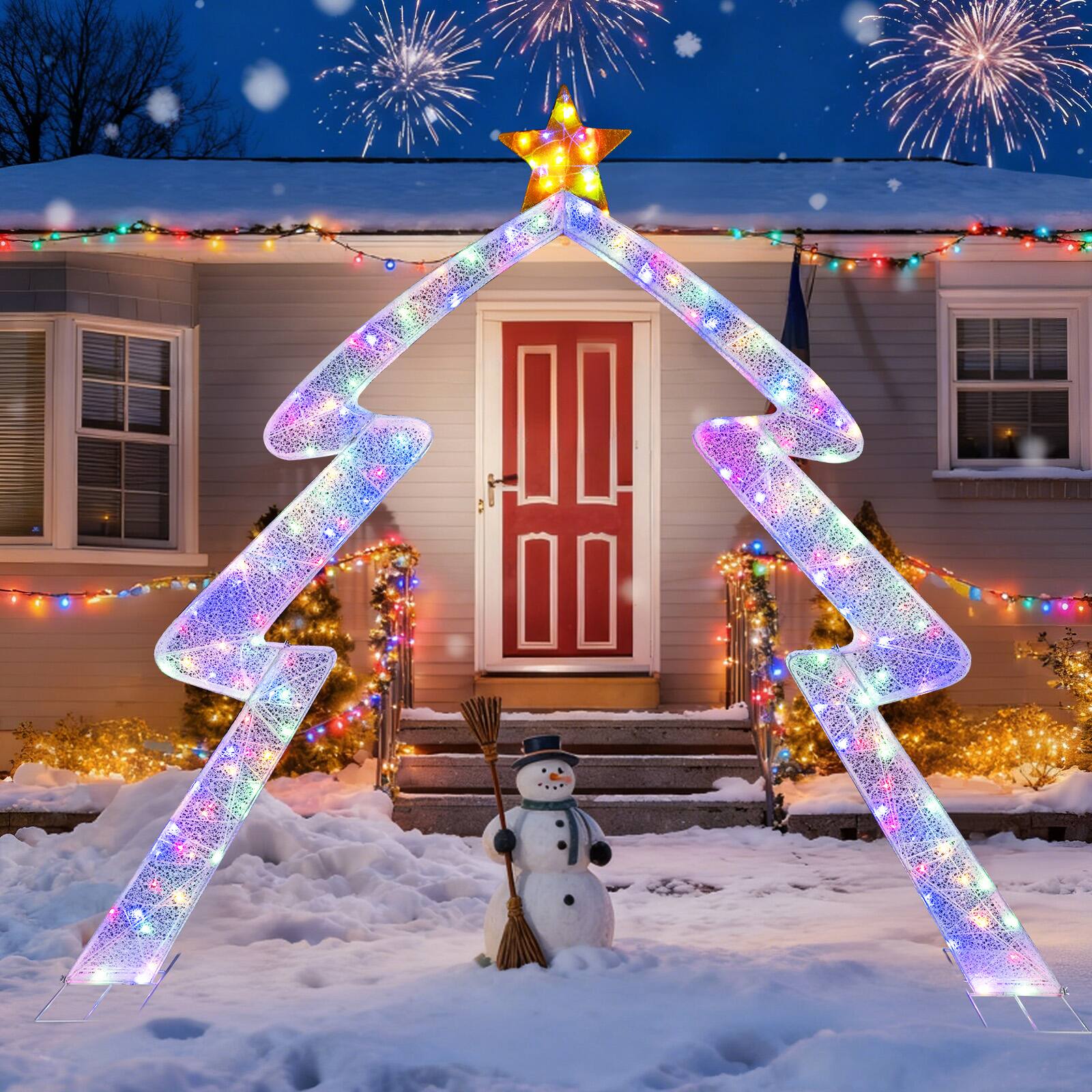 Alt View 5. Costway - Costway 8.8 FT Christmas Tree-shaped Archway with Top Star, Adjustable LED Lights,Zip Ties - White,Yellow.