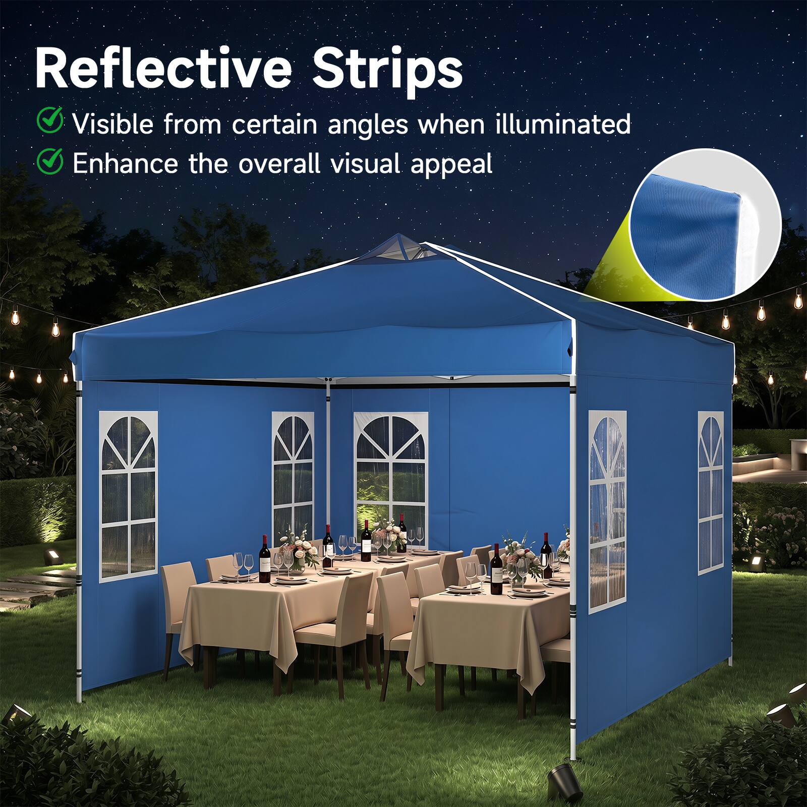 Reflective Strips
- Visible from certain angles when illuminated
- Enhance the overall visual appeal