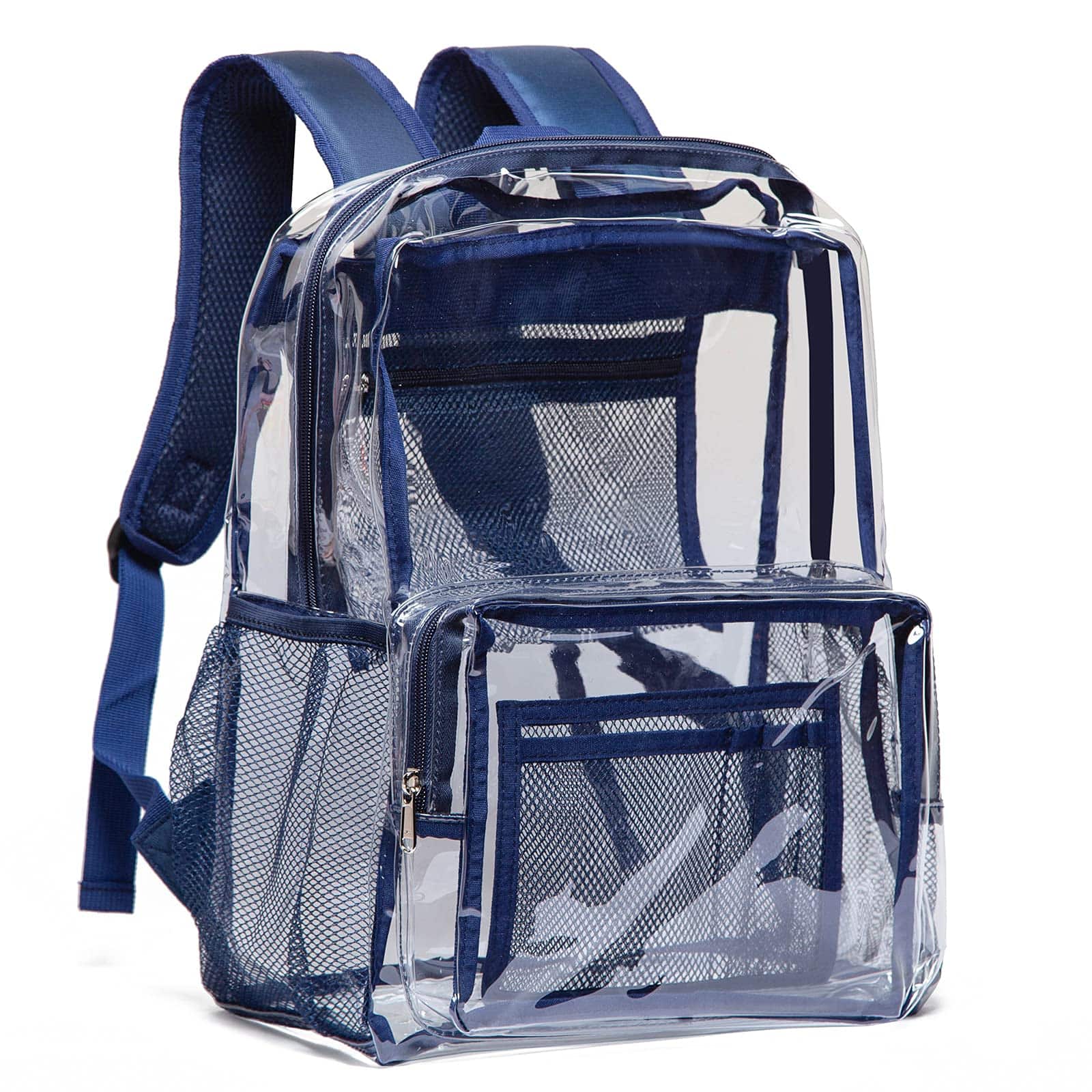 Stamp n Camp - Clear Backpack - Heavy Duty Pvc Transparent See Through For College & Workplace - Navy-Large