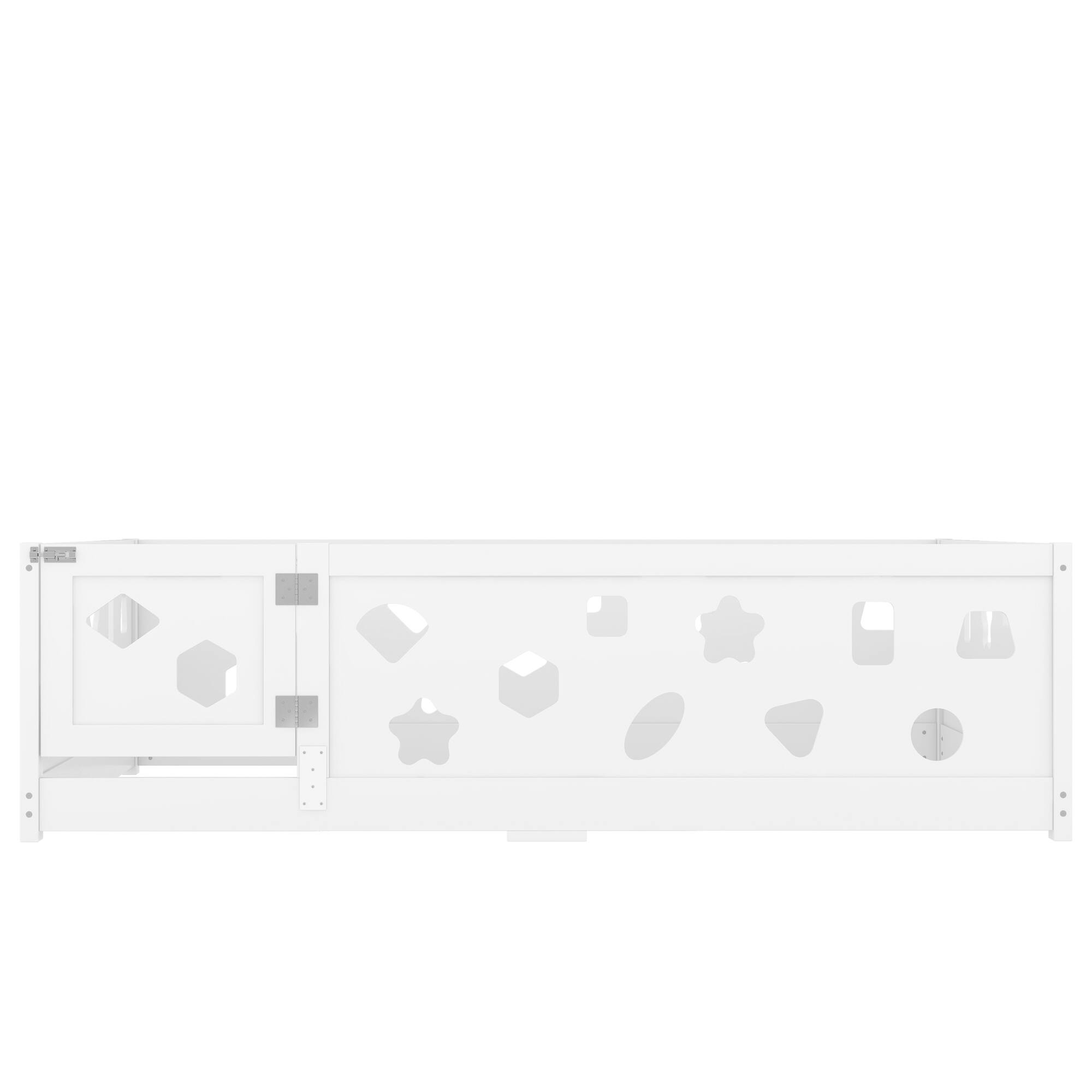 Alt View 4. Tiramisubest - Full Size Floor Bed with Heightened Safety Guardrails and Door, Solid Wood Bedframe with Rails No Slats Included, White - White.