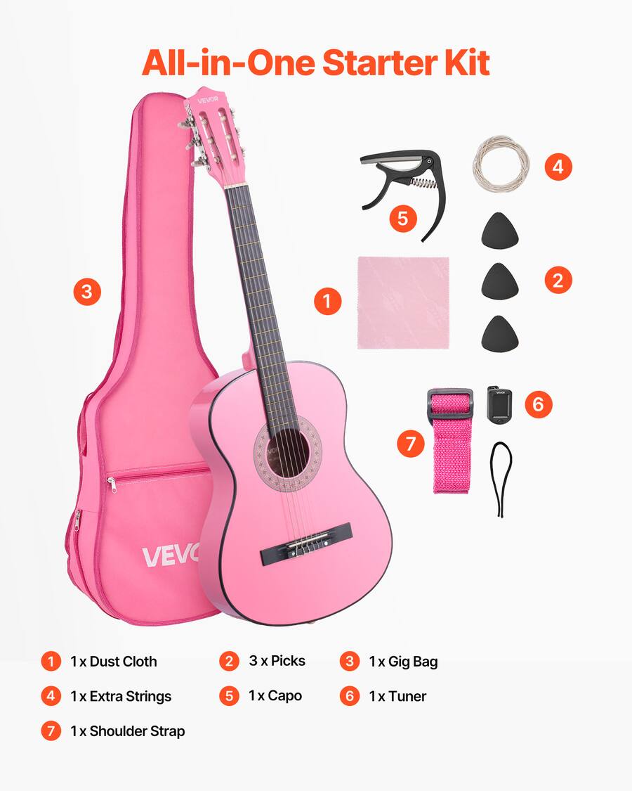 VEVOR 38 Inch Classical Guitar Starter Kit, Wooden Acoustic Guitar with ...