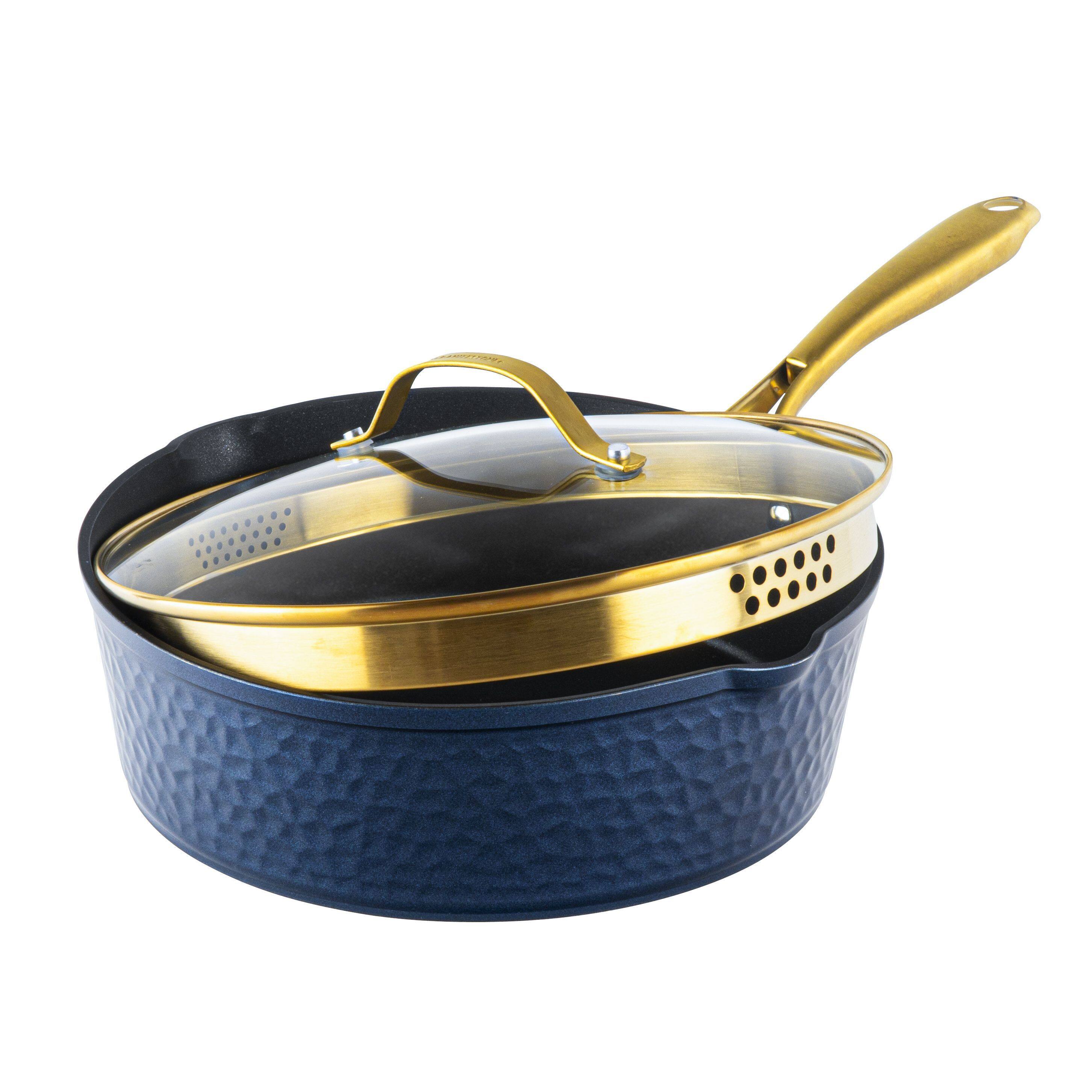 Alt View 1. Granitestone - Granitestone Charleston Collection Hammered Navy 4 Qt Deep Saute Nonstick Pan with Lid - Navy.