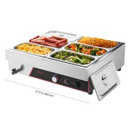 VEVOR - Commercial Food Warmer, 1500W Electric Stainless Steel Steam Food Warming with Lid, 6-Pan Fast Heating Countertop Buffet - Silver