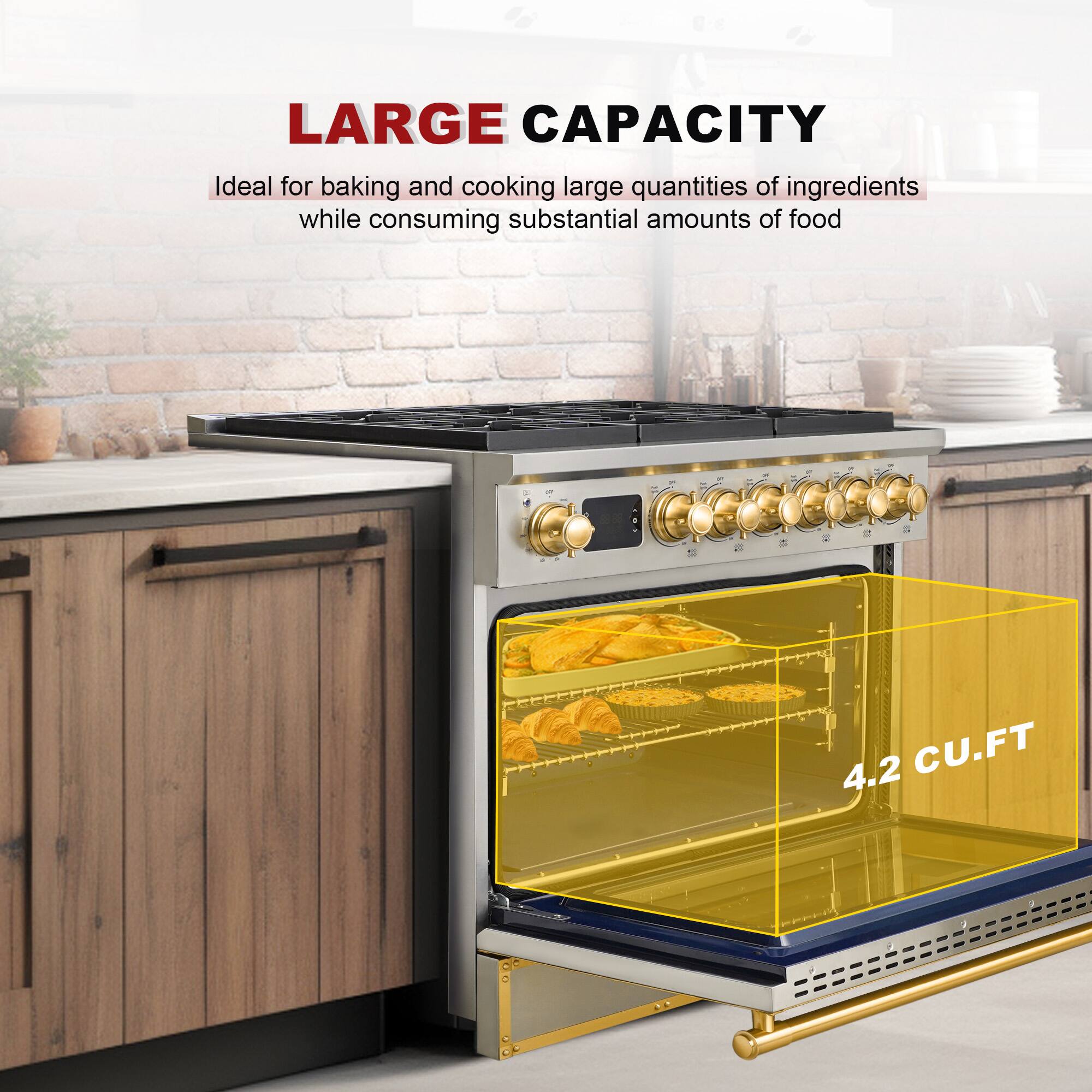 LARGE CAPACITY

Ideal for baking and cooking large quantities of ingredients while consuming substantial amounts of food

4.2 CU.FT