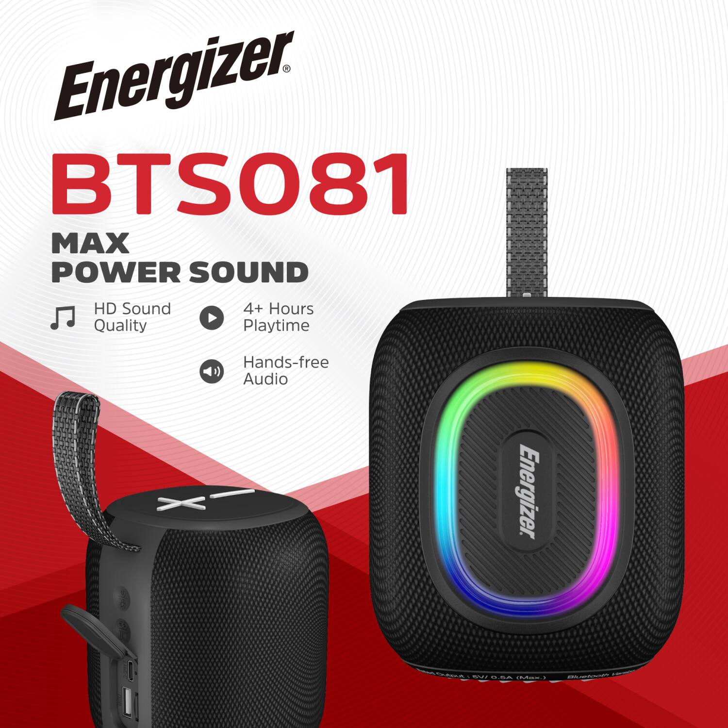 Energizer BTS081 MAX POWER SOUND HD Sound Quality 4+ Hours Playtime Hands-free Audio