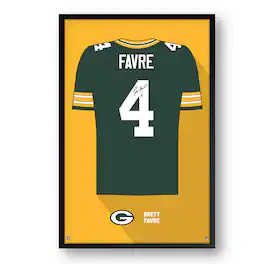 Sporticulture - Brett Favre Green Bay Packers Framed 14" x 20" Retired Jersey Art Print - Multicolor