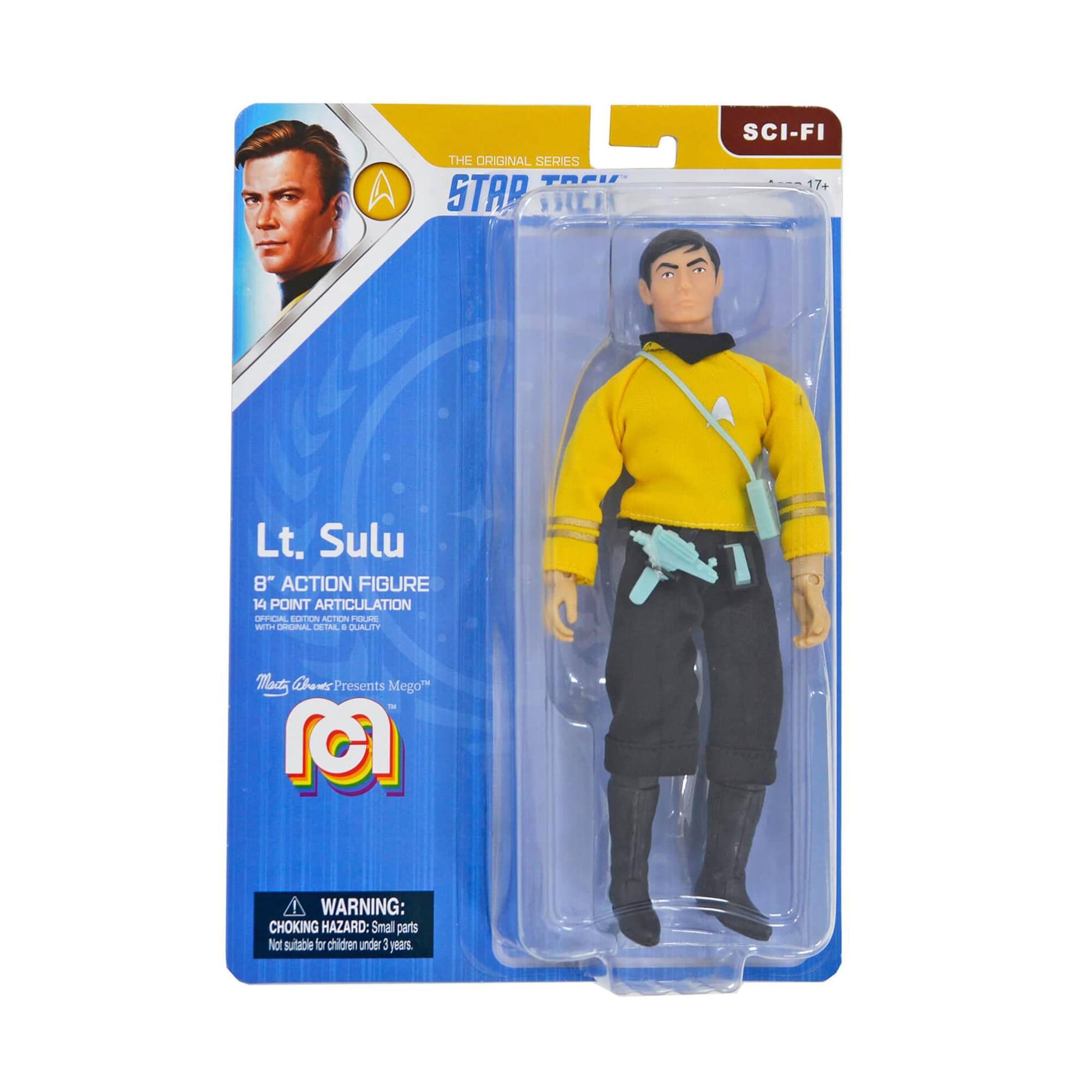 THE ORIGINAL SERIES  
STAR TREK SCI-FI  
17+  
Lt. Sulu  
8" ACTION FIGURE  
14 POINT ARTICULATION  
OFFICIAL COLLECTIBLE  
PRESENTS  
Mego  
WARNING: CHOKING HAZARD: Small parts. Not suitable for children under 3 years.
