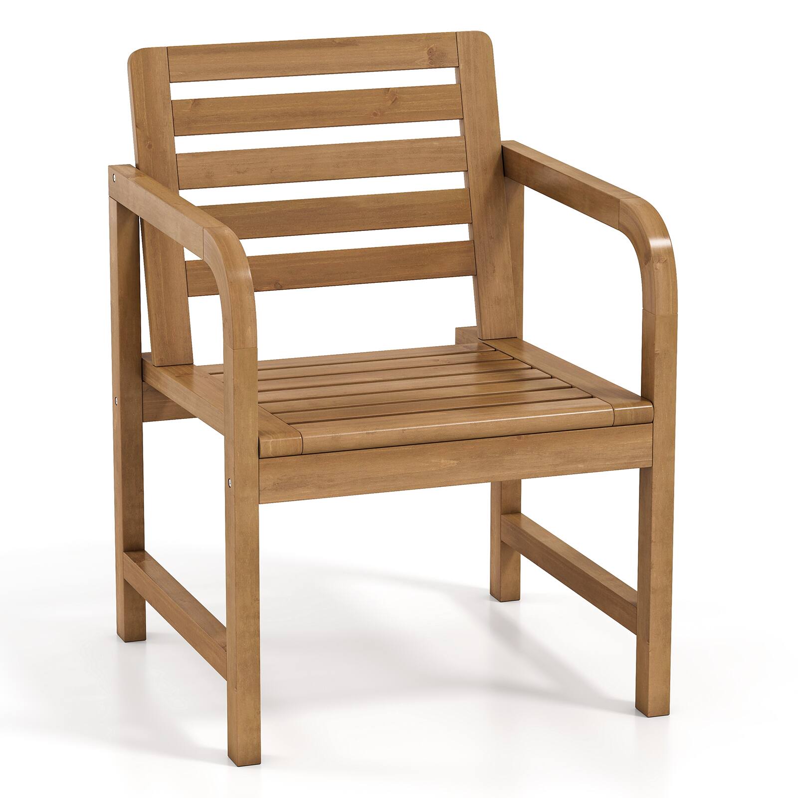 Alt View 1. Costway - Costway Natural Wood Patio Armchair with Slanted Back & Slatted Seat, Reinforced Crossbar - Natural.