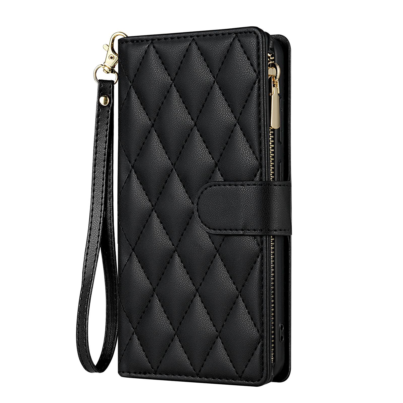 Back. Dteck - Shockproof Zipper Wallet Phone Case for Samsung Galaxy A37 5G with Crossbody Strap, PU Leather TPU Folio Stand Cover - Black.