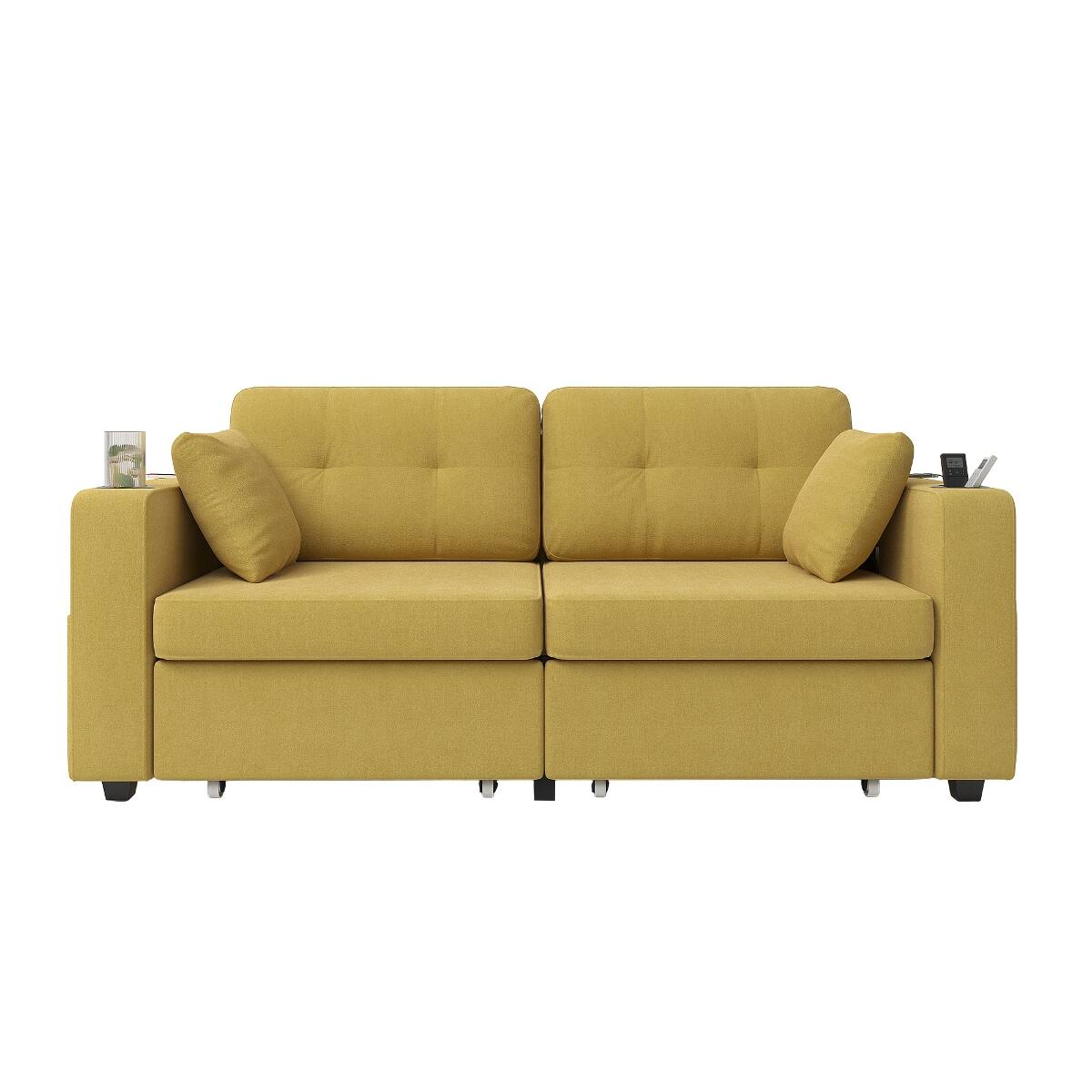 Alt View 8. Ropilly - Ropilly Chenille Sectional Sofa with Storage Chaise, USB Charging Ports and Cup Holders for Small Apartment - Mustard yellow.
