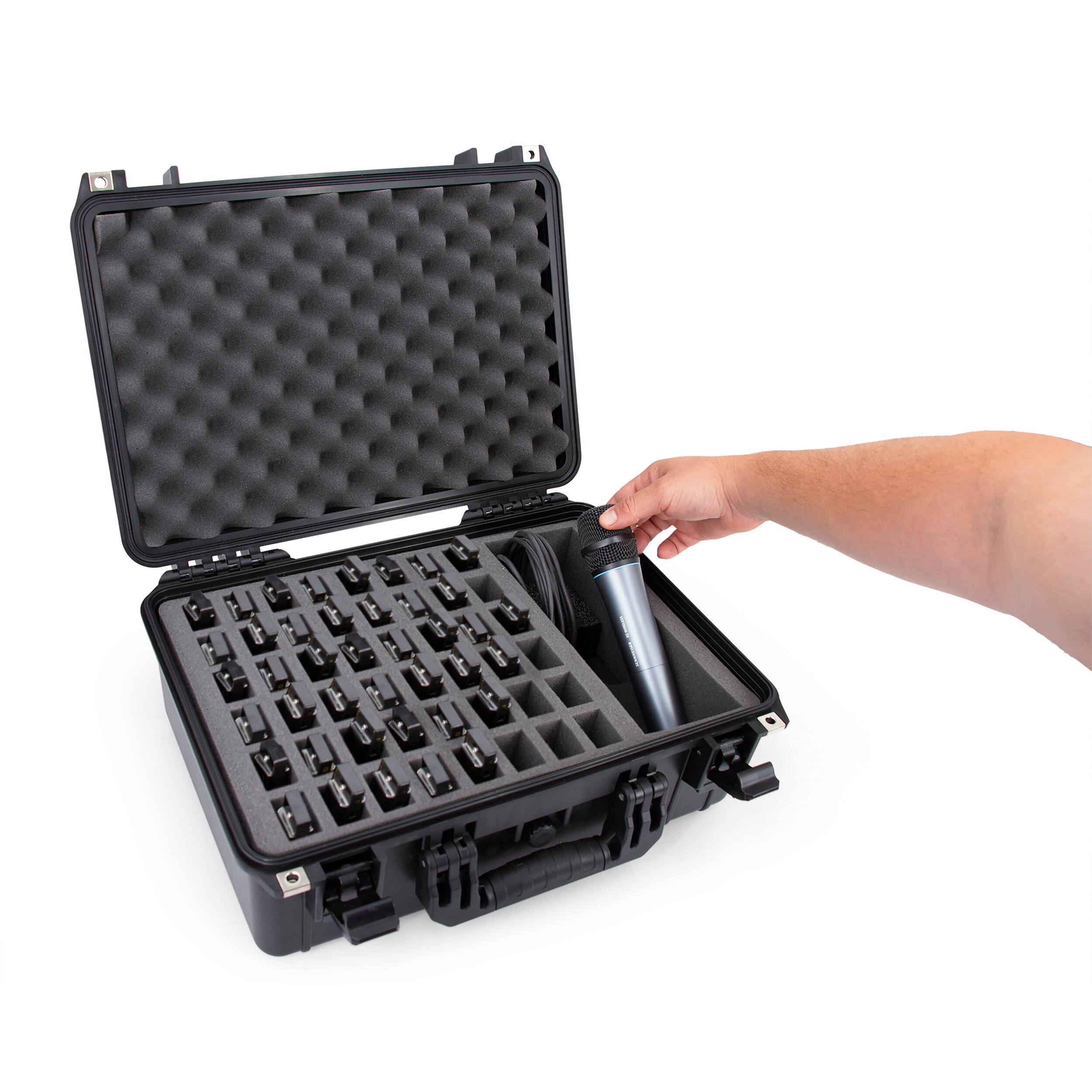 Alt View 5. CASEMATIX - Harmonica Case Fits 48 Hohner, Fender Harmonicas – Waterproof Hard Shell Harmonica Organizer with Accessory Storage.