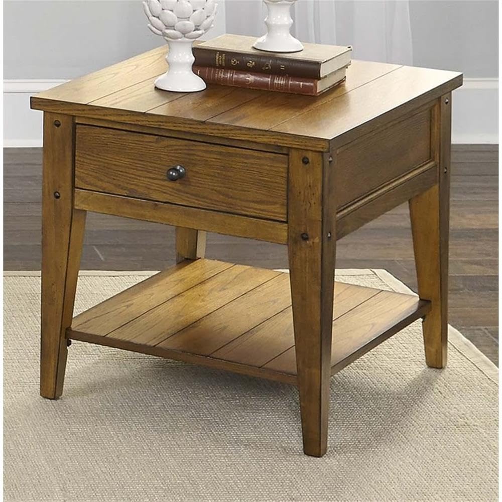 Angle. Liberty Furniture Industries - Lake House End Table in Oak - Brown.