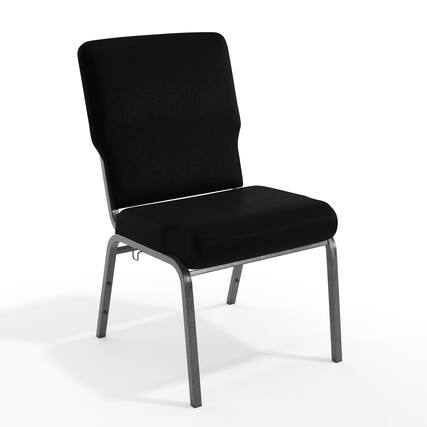Front. Emma + Oliver - 20.5 in. Molded Foam Church Chair - Black Fabric/Silver Vein Frame.