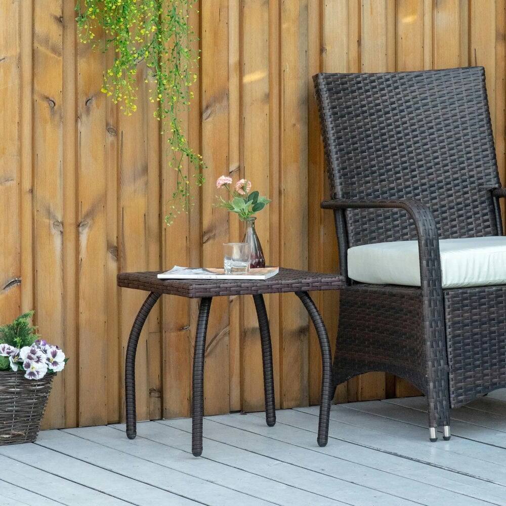 Angle. Kadyn - Tables,Patio Tables,Small Square Rattan End Table, All-Weather Material Coffee Table, Brown - Brown.