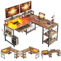 Bestier L-Shaped Corner Gaming Desk - 59" Office Computer Desk - Brown - Front_Zoom