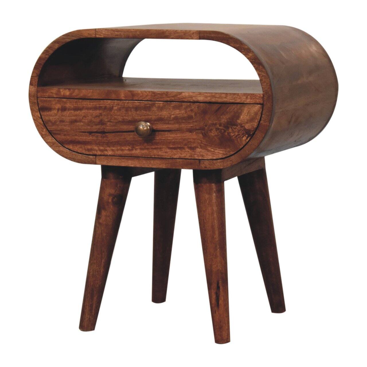 Angle. Artisan Furniture - Artisan Furniture Solid Wood Honey Caramel Circular Bedside with 1 Drawer, 1 Open Slot, Dark Brown - Caramel.