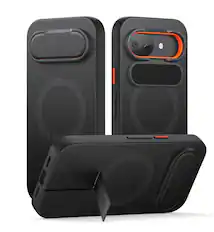 Front. SURITCH - Case for Google Pixel 10a Phone, Compatible with MagSafe,Protective Cover with Camera Cover & Adjustable Metal Kickstand - Aurora Black.