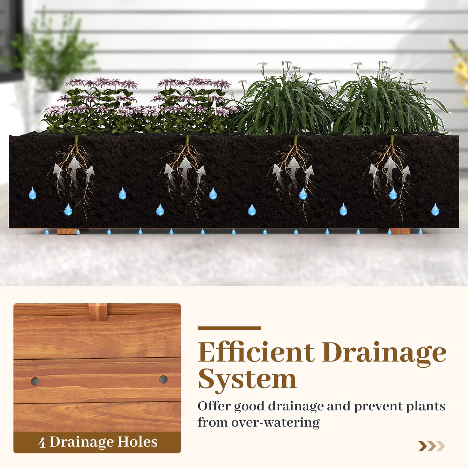 Efficient Drainage System  
Offer good drainage and prevent plants from over-watering  

4 Drainage Holes