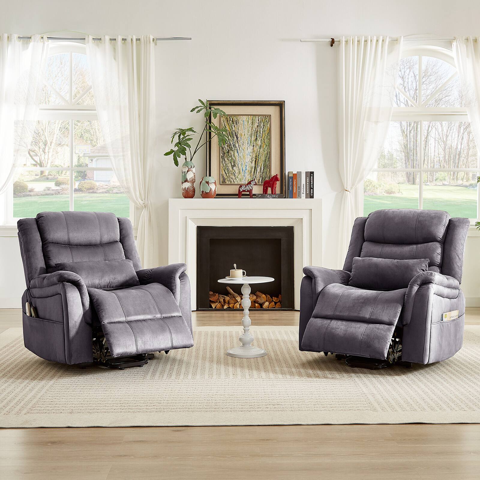 Alt View 5. Bestier - Elderly Recliner with 8-Point Massage & Lumbar Heating, 350lbs Capacity, Lift Assist Function - Grey.